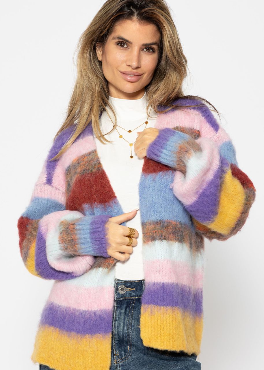 Fluffy cardigan with stripes - multicolor