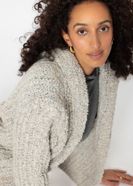 Bouclé cardigan with hoodie - light gray