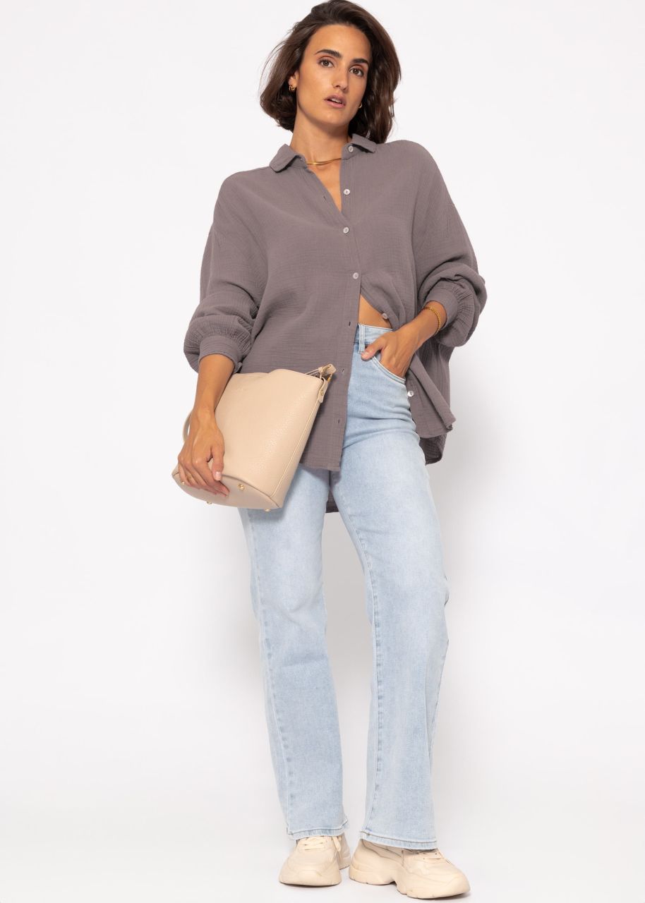 Muslin blouse oversize, short, taupe