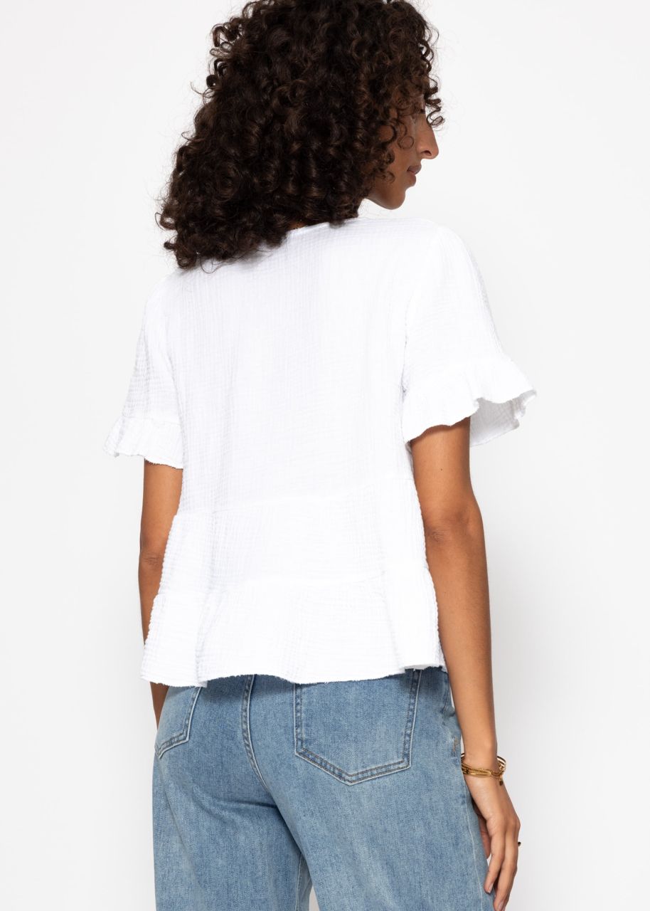 Muslin shirt with flounces - white