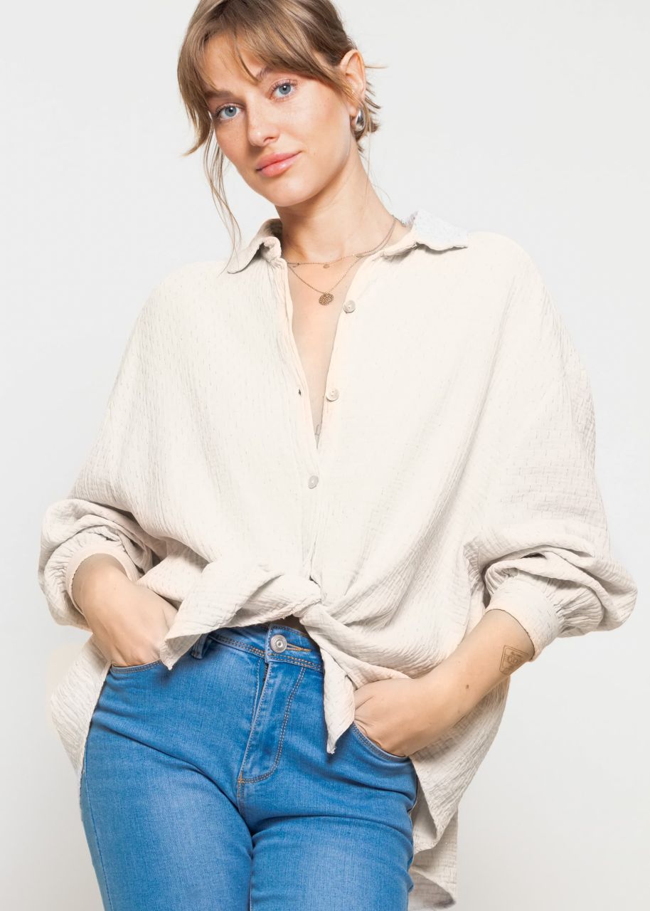 Oversize muslin blouse with glitter details - light beige