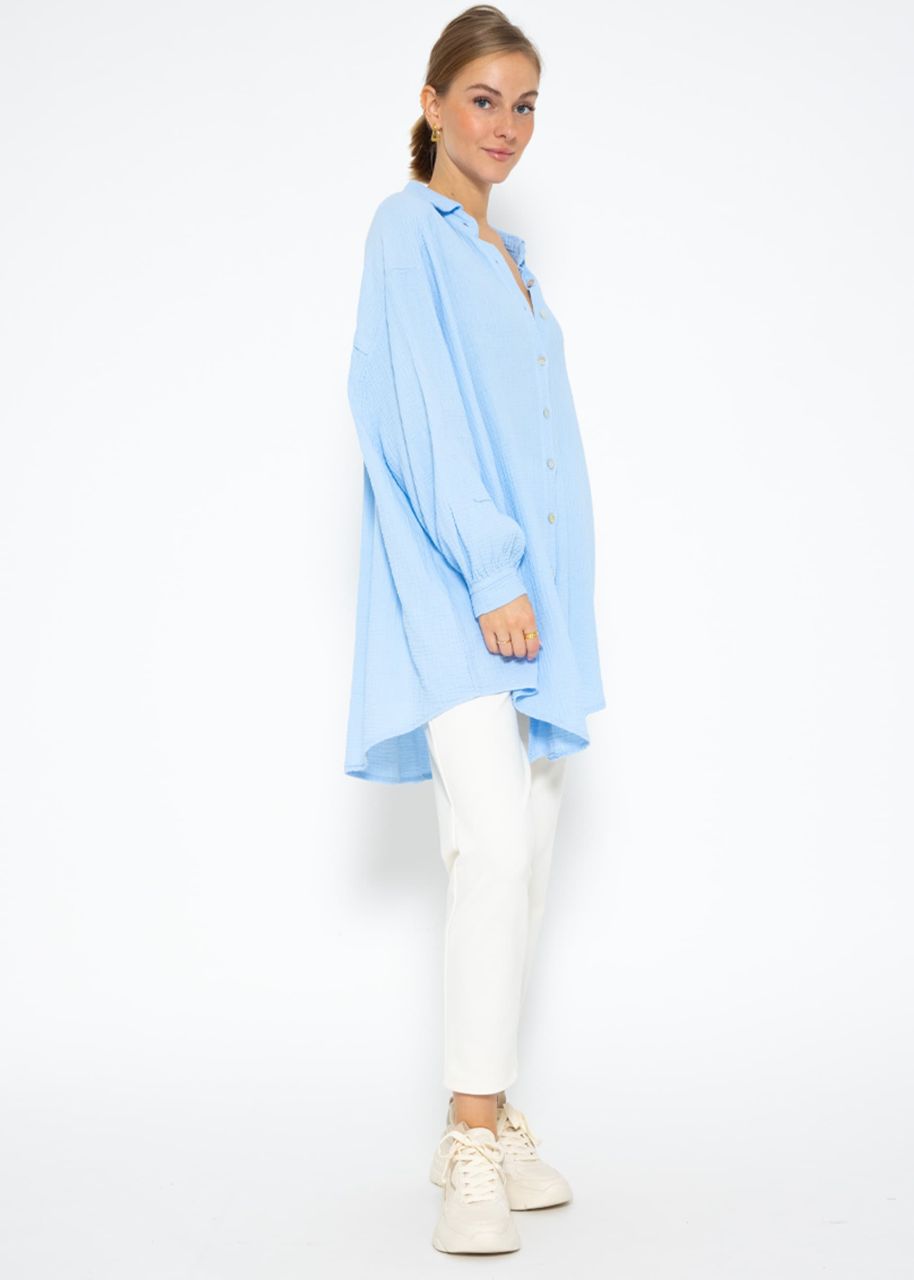 Muslin blouse oversize, light blue