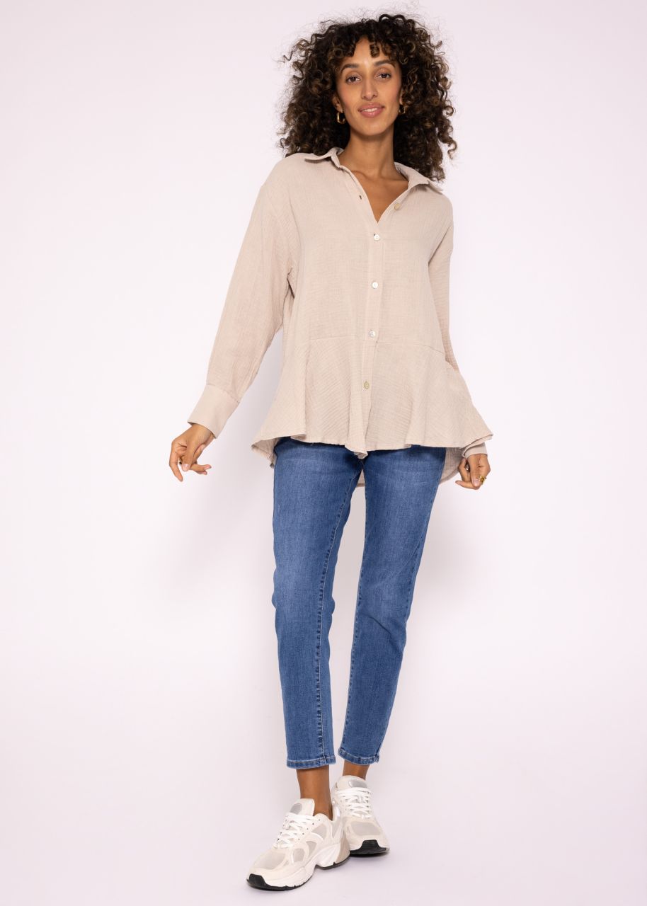 Muslin blouse with flounce, beige