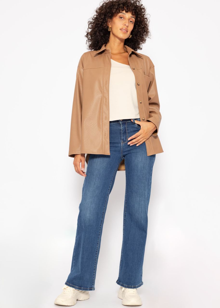 Long-sleeved shirt with asymmetric neckline - beige