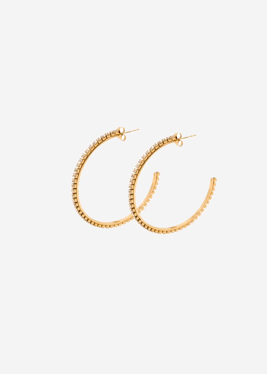 Hoop earrings with sparkling stones - gold