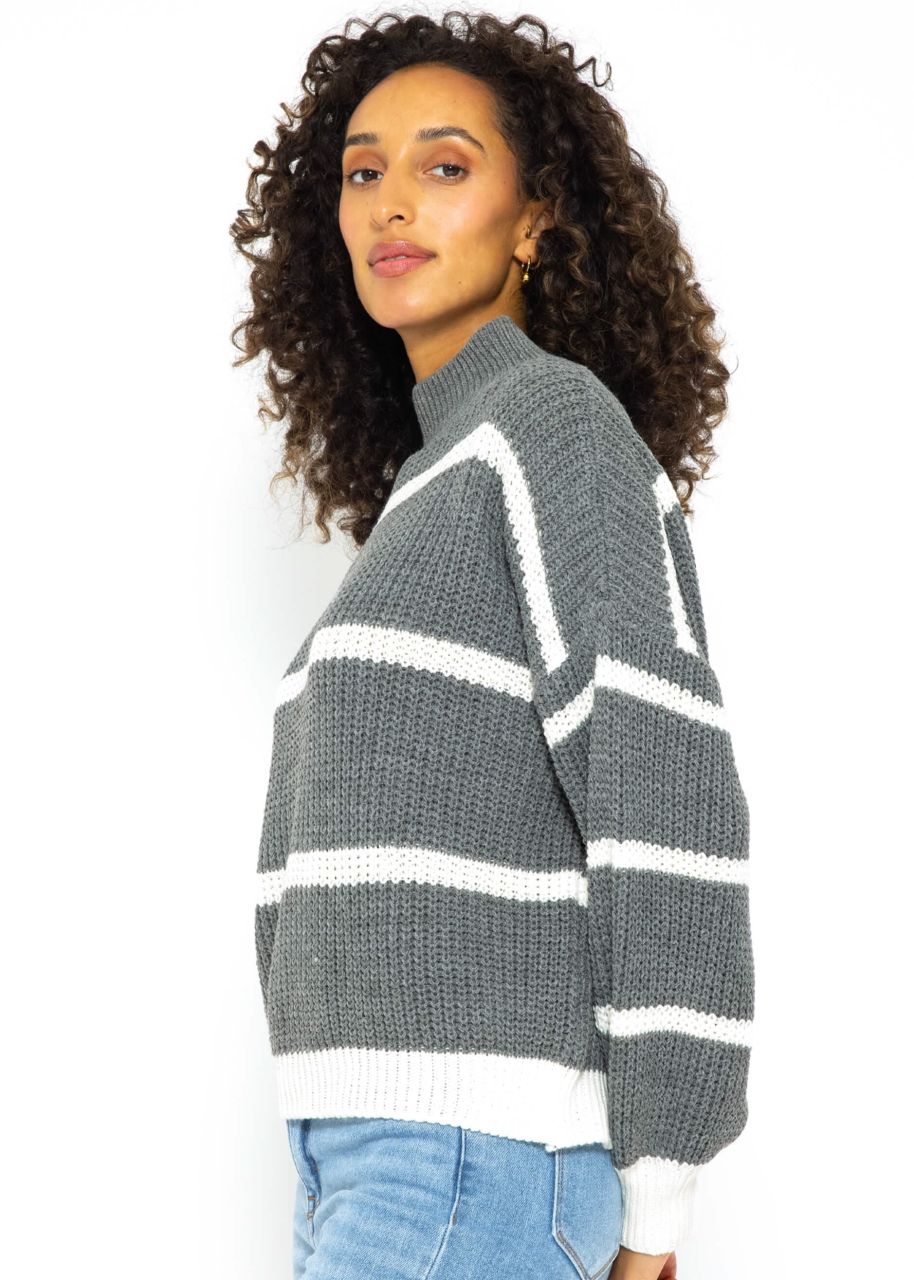 Striped turtleneck jumper - grey-offwhite