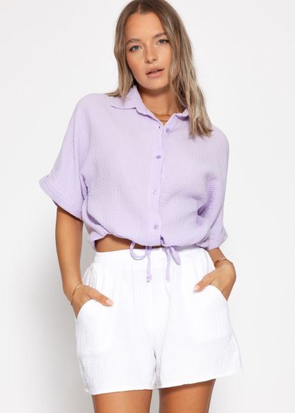 Muslin blouse with drawstring - lilac