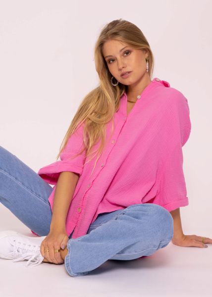 Muslin blouse oversize, short sleeve, short, pink