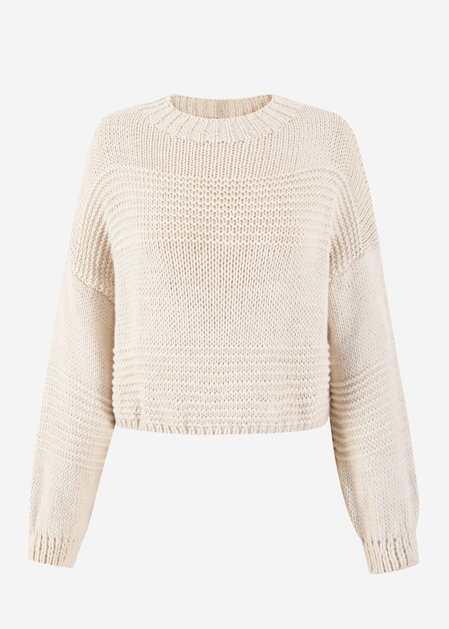 Crop knit sweater with texture - offwhite