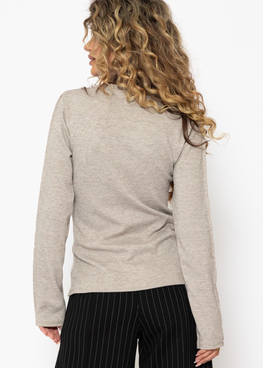 Long-sleeved shirt with decorative stitching - taupe mottled