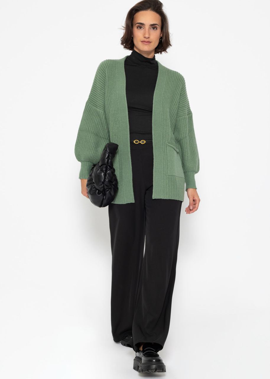 Soft knit cardigan with pockets - green