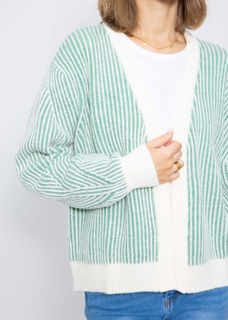 2-tone ribbed cardigan - offwhite-green