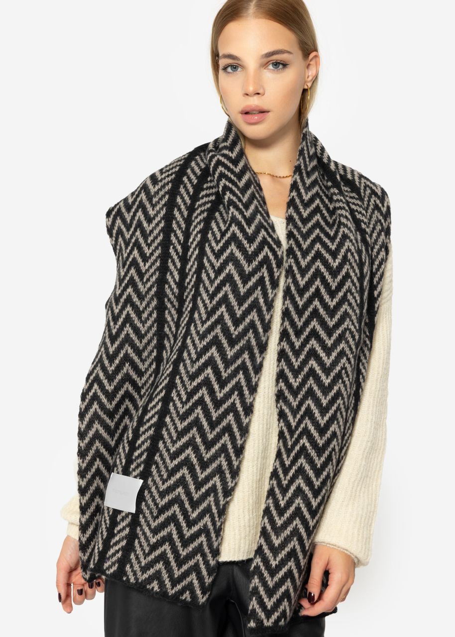 Patterned knitted scarf - black-taupe