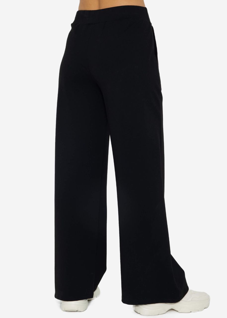 Jersey trousers with wide leg - black