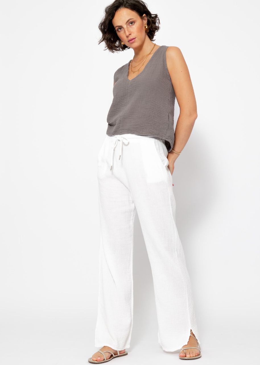 Muslin top with V-neck - taupe