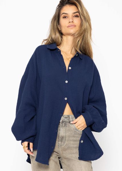 Muslin blouse oversize, short, dark blue