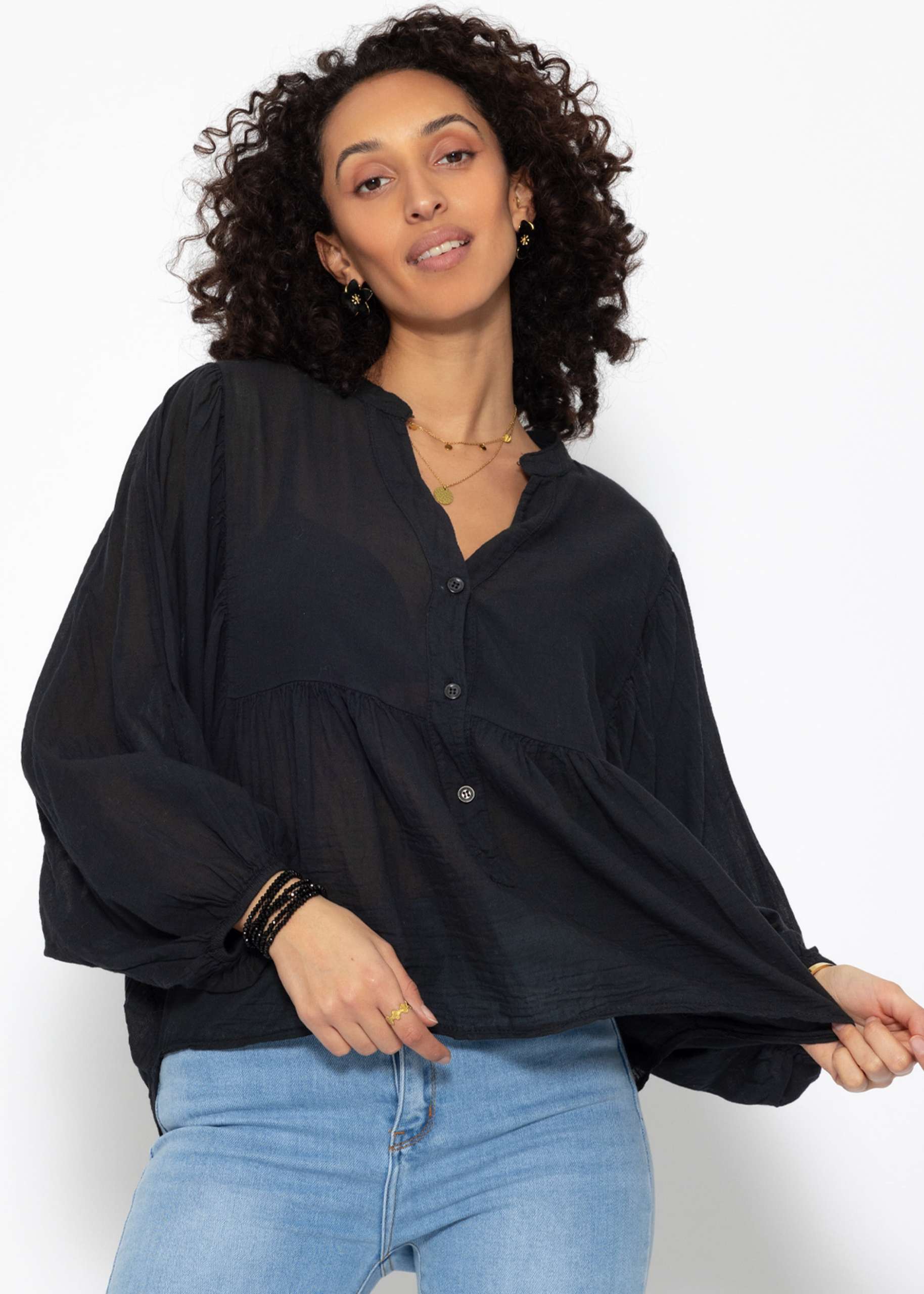 Oversize cotton voile blouse - black