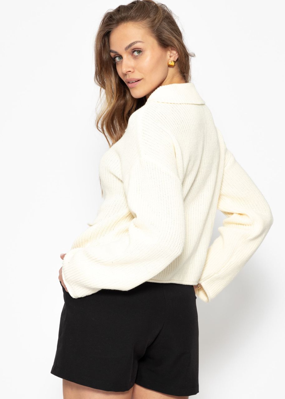 Cardigan with collar - offwhite