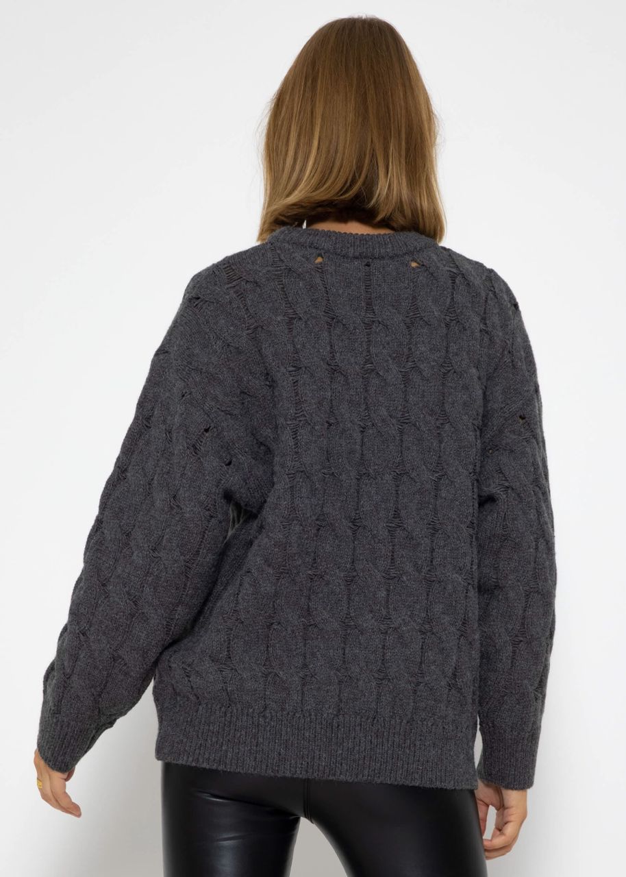 Knitted jumper with cable stitch - dark grey