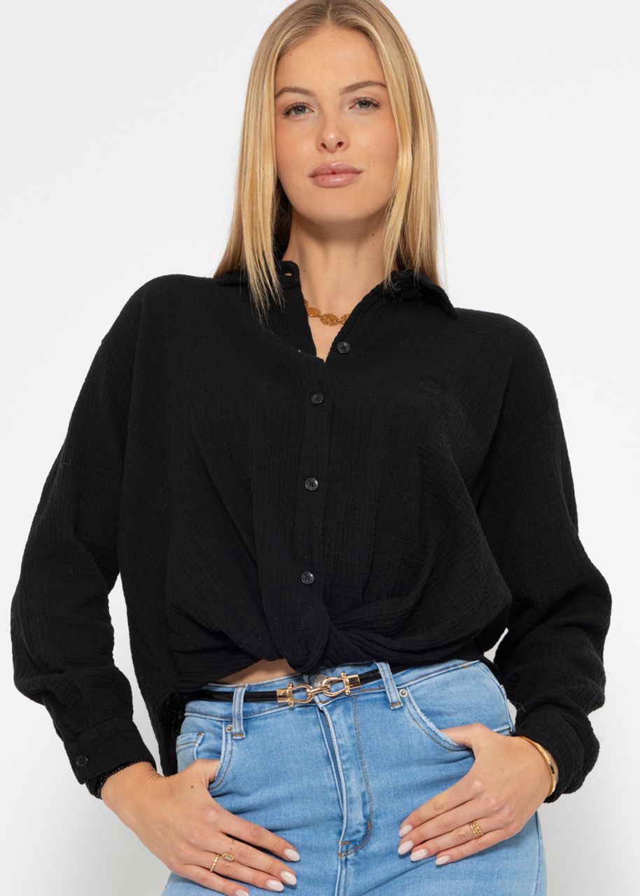 Muslin blouse with knot - black