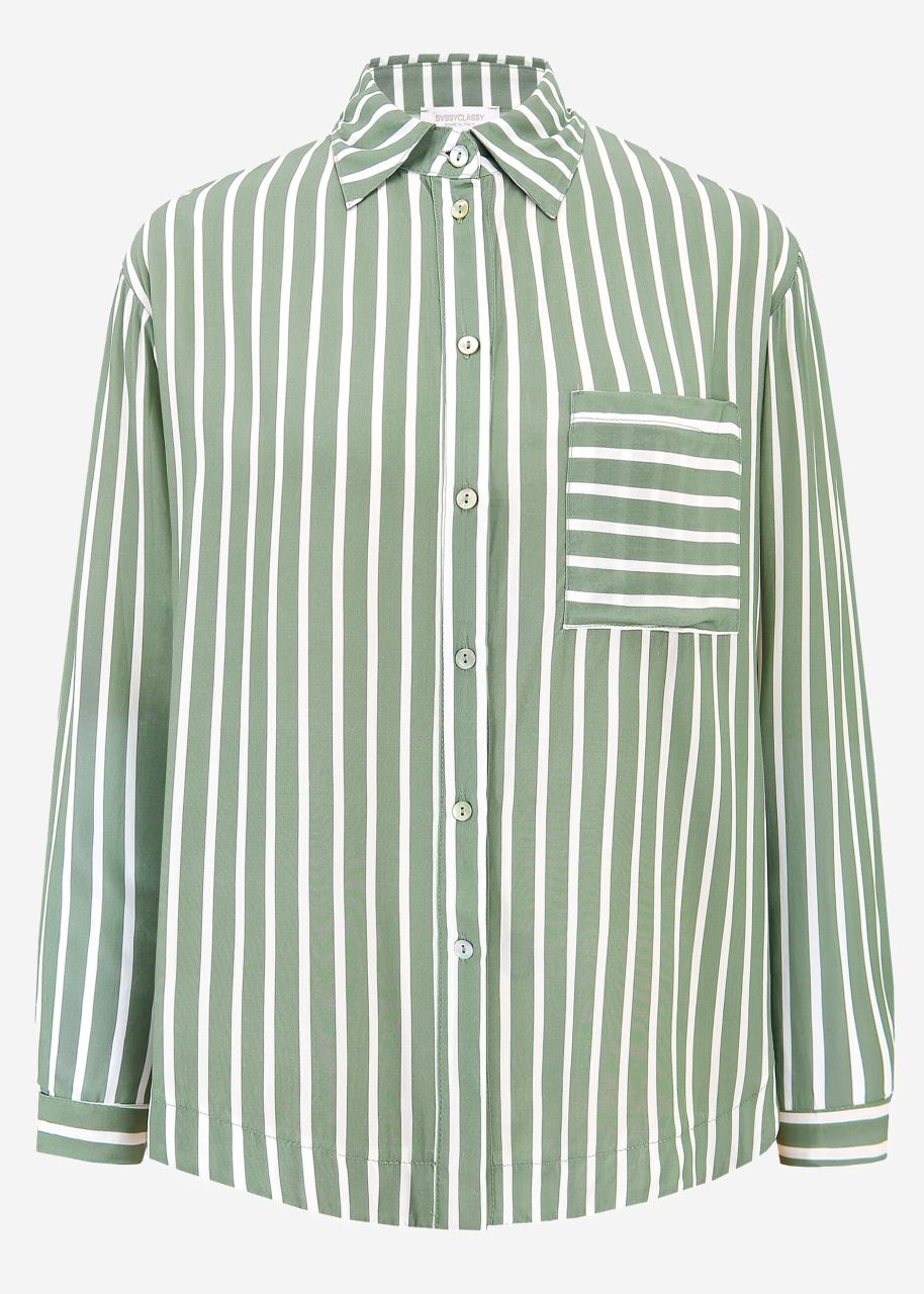 Striped viscose blouse shirt - sage green