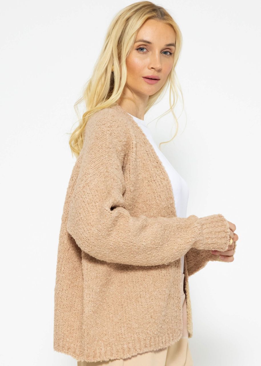 Loose-fitting bouclé cardigan - camel