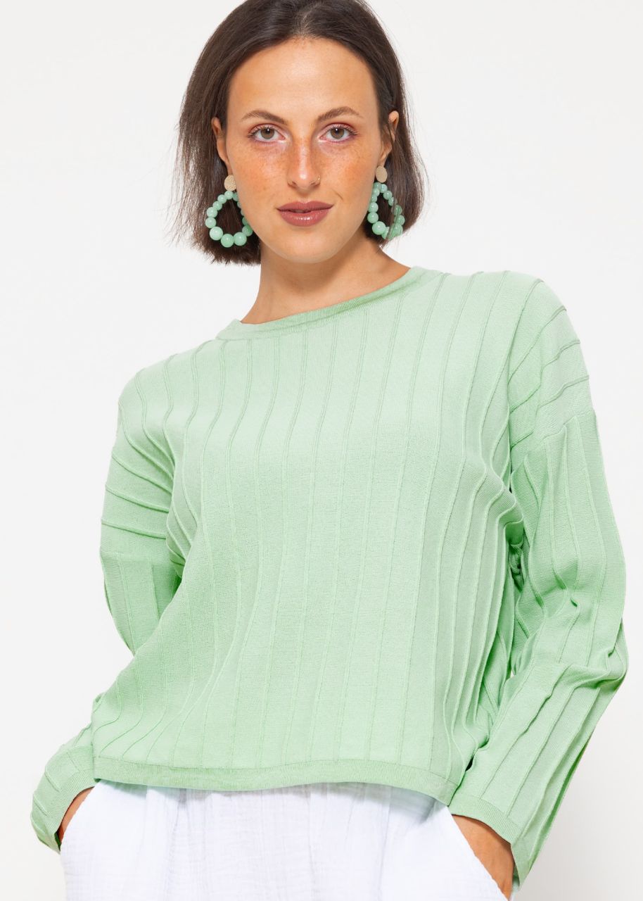 Fine sweater with ribbed texture - sage green