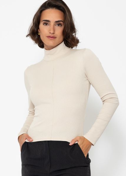 Long-sleeved shirt with turtleneck - beige