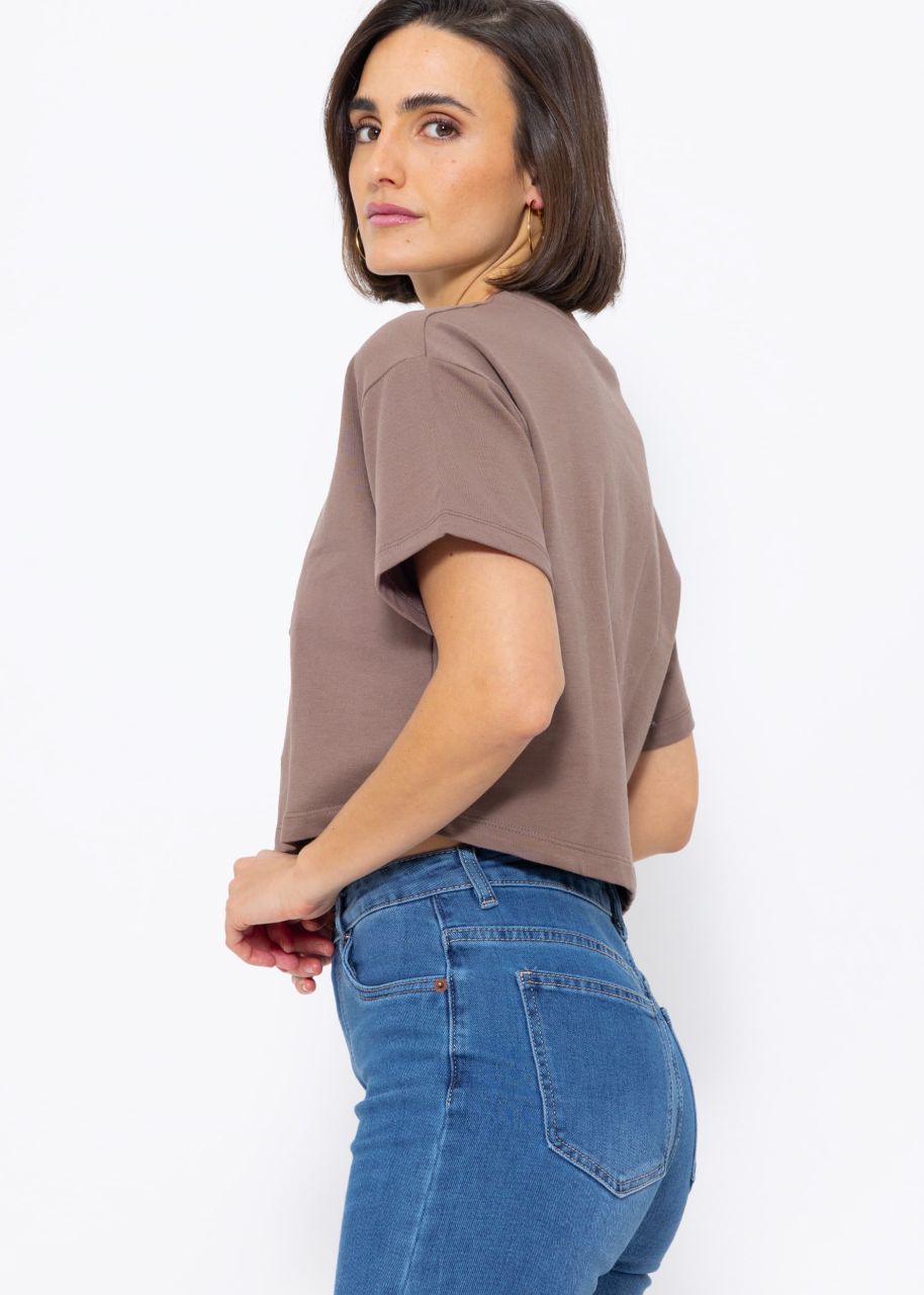 T-shirt with embroidery, taupe