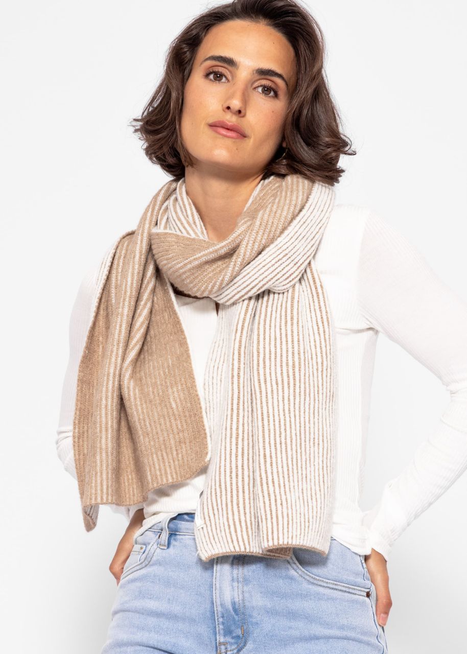 Two-coloured ribbed scarf - beige-light beige