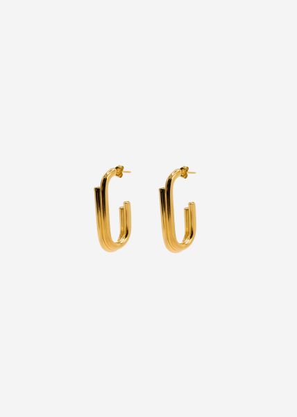 Oval, double half hoop earrings - gold