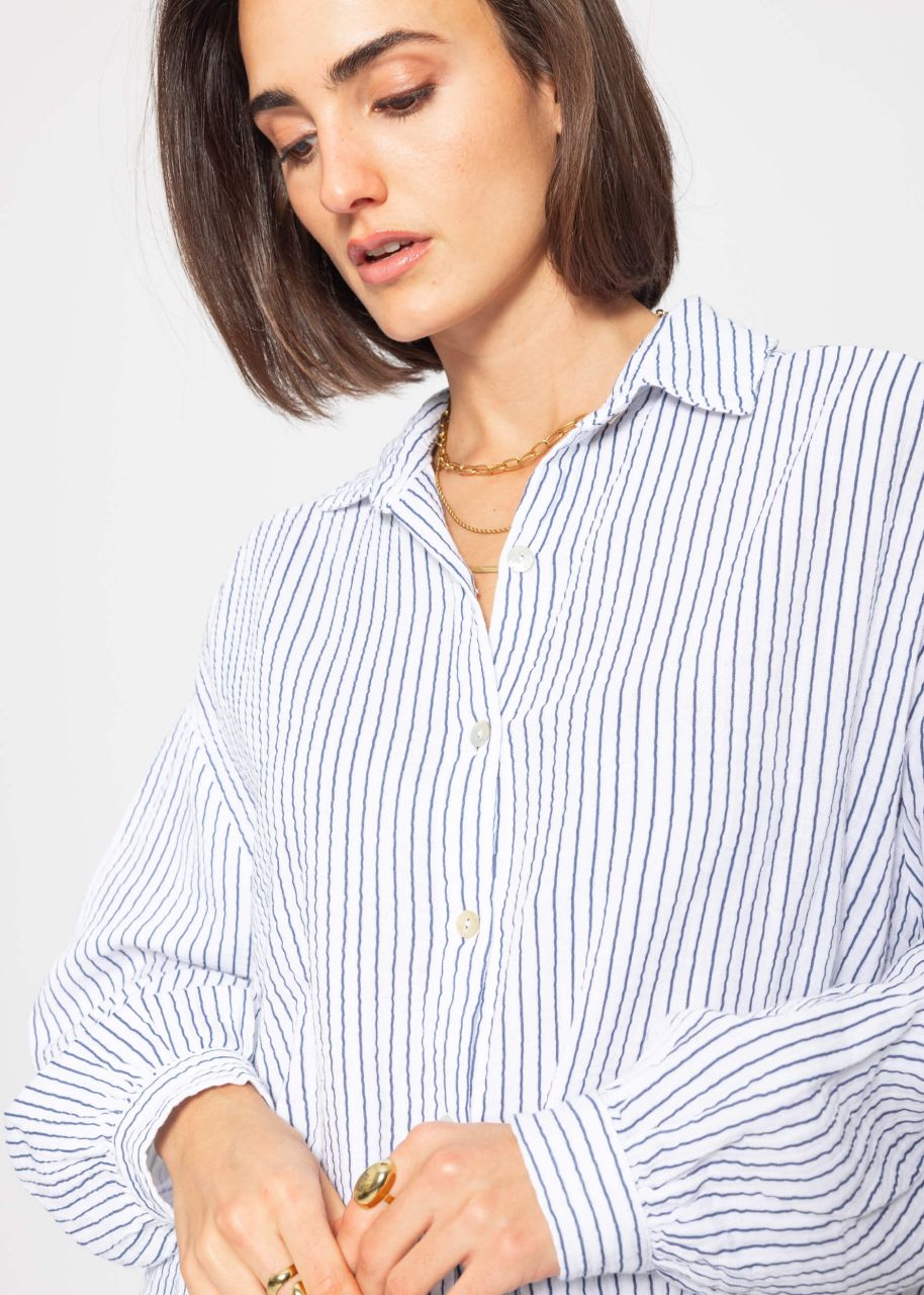 Striped muslin blouse oversize - blue and white