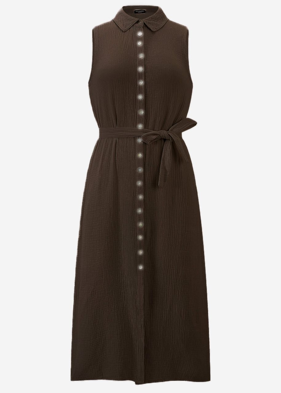 Long sleeveless muslin dress - espresso