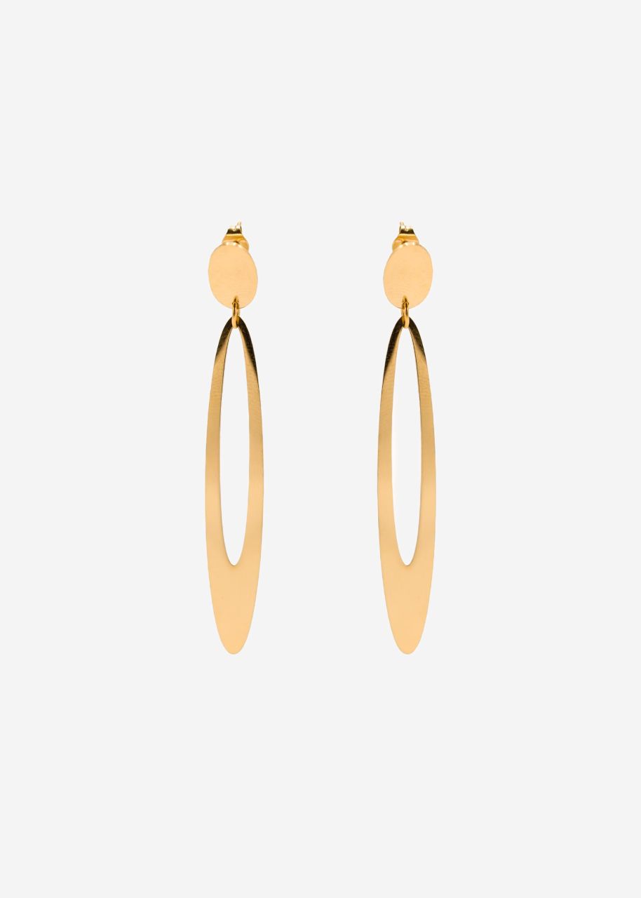 Stud earrings with oval pendant - gold