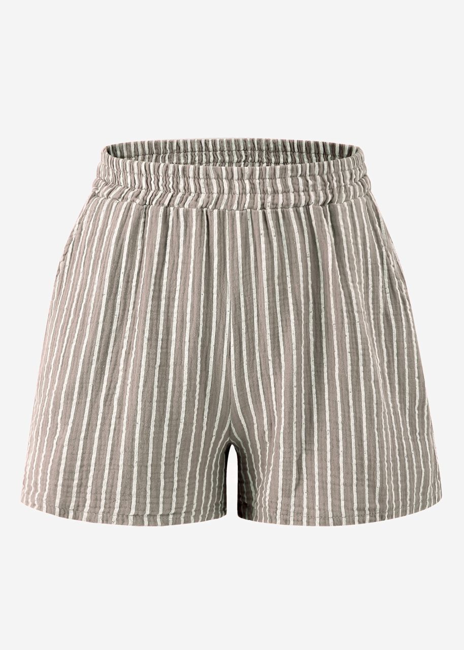 Striped muslin shorts - taupe