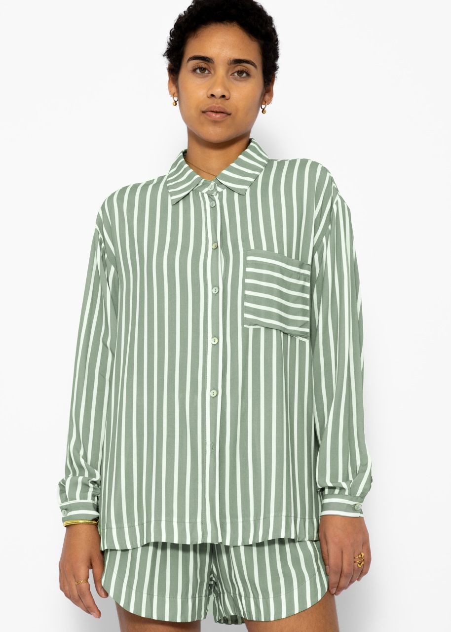 Striped viscose blouse shirt - sage green