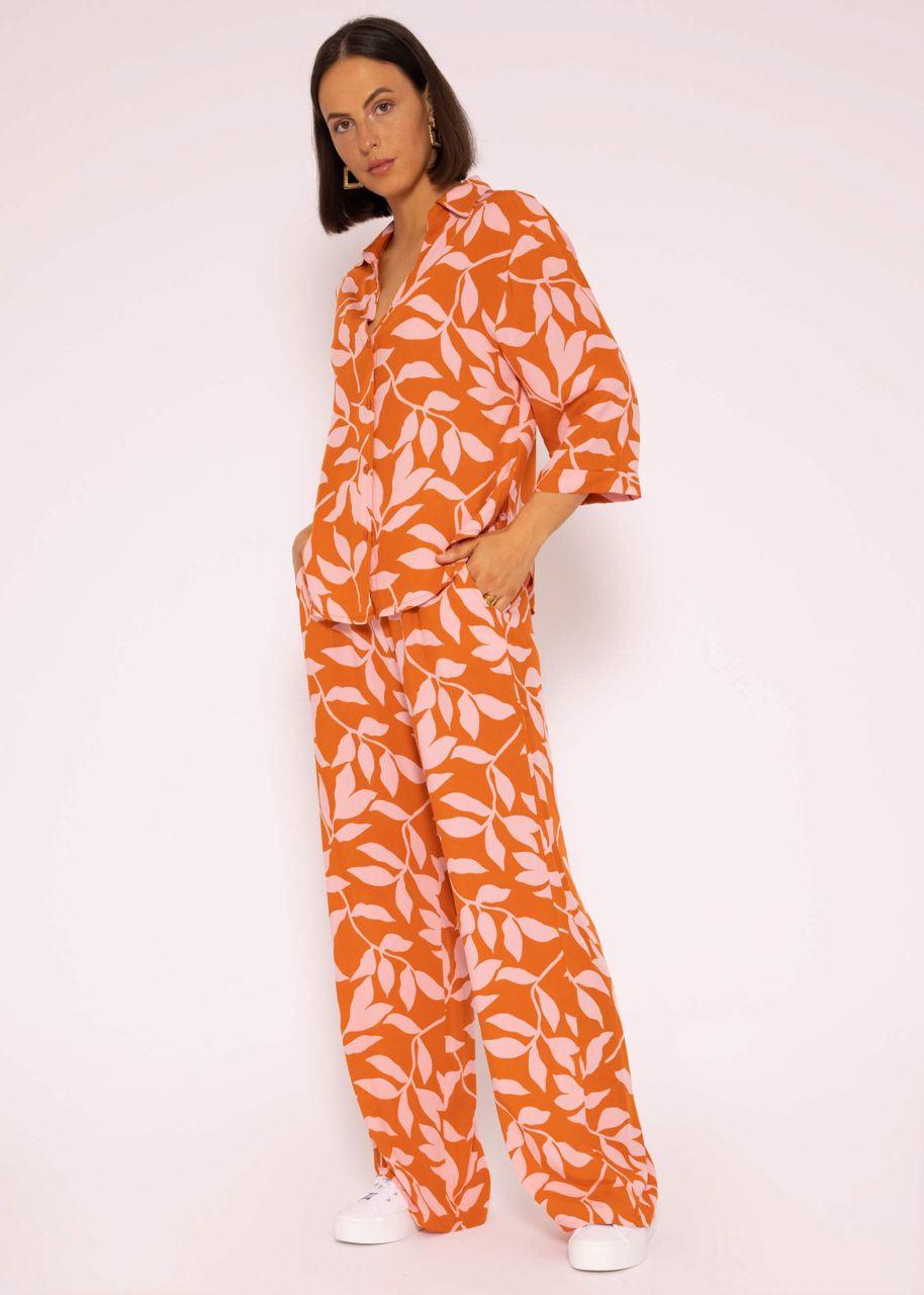 Viscose pants with print, orange/pink