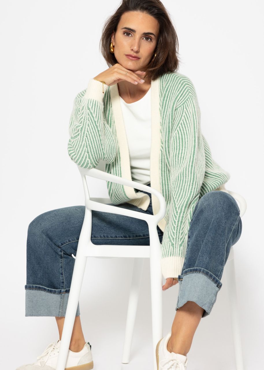 2-tone ribbed cardigan - offwhite-green