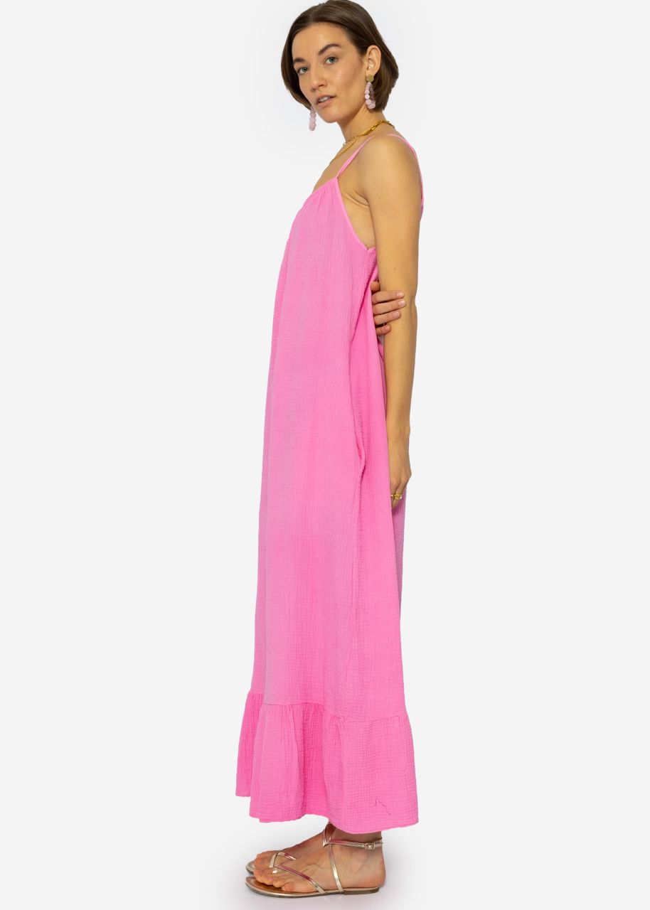 Muslin maxi strap dress with pockets - pink