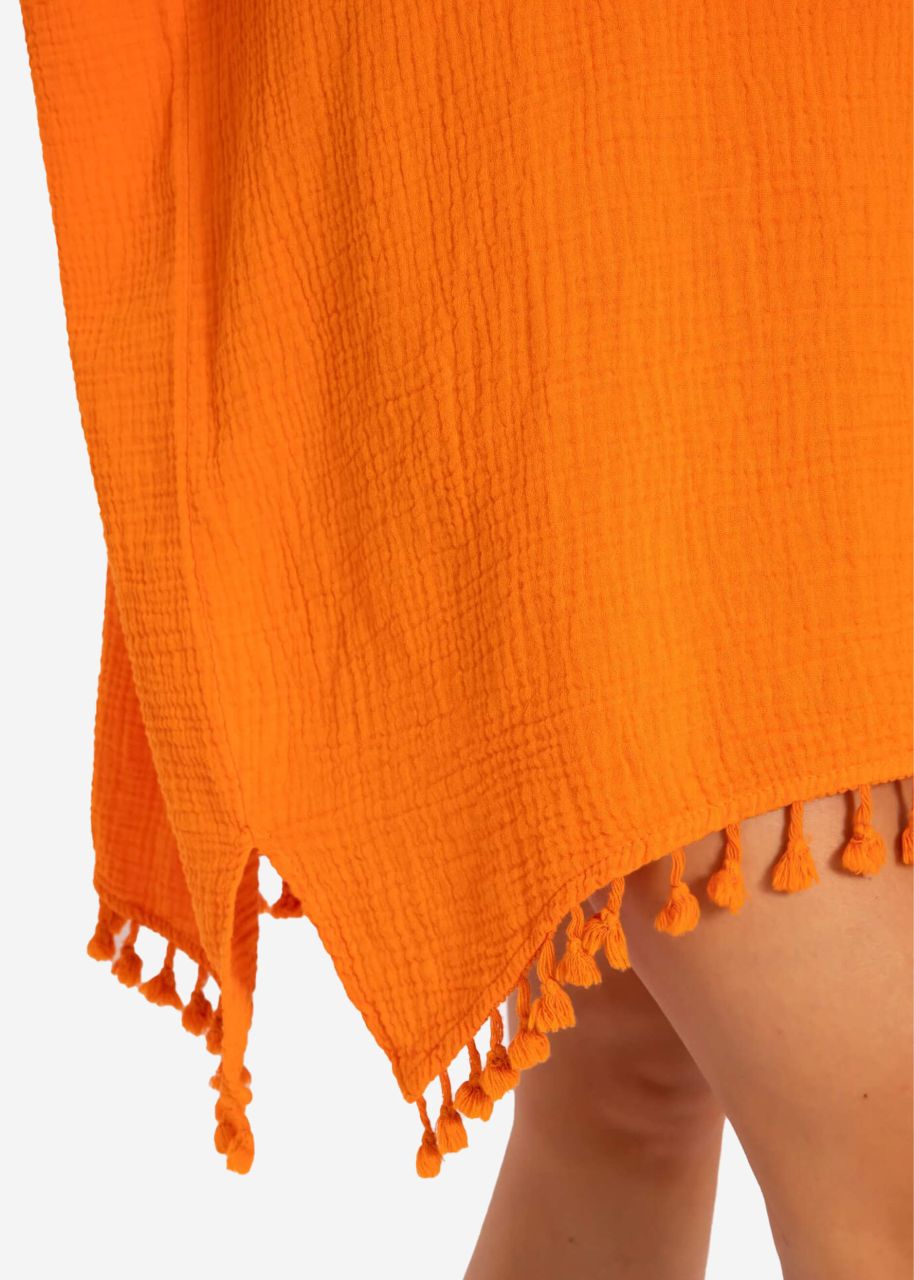 muslin tunic with pompoms - orange