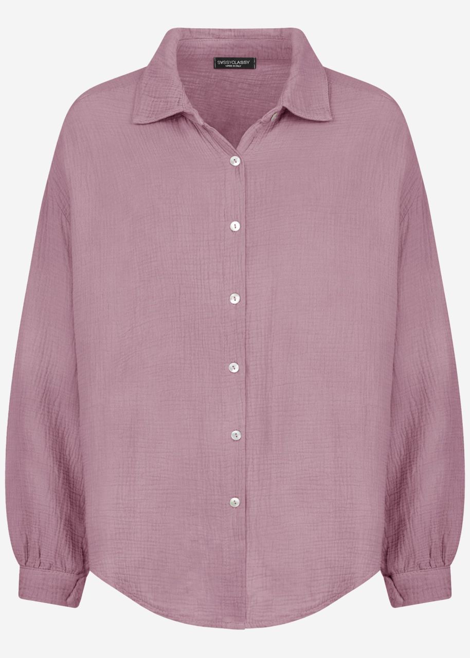 Muslin blouse oversize, short, purple