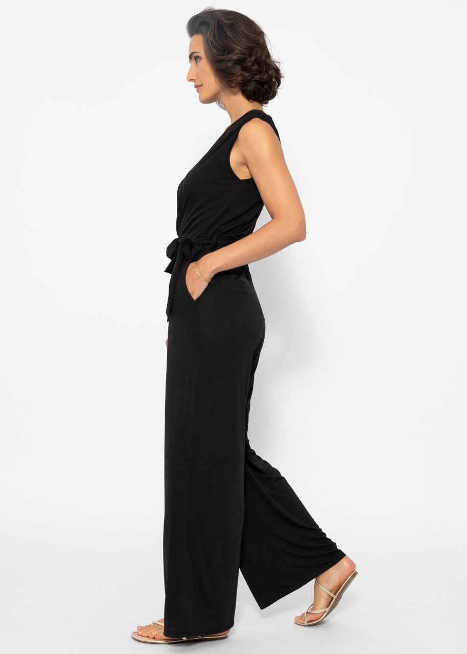 Flowing jersey jumpsuit - black