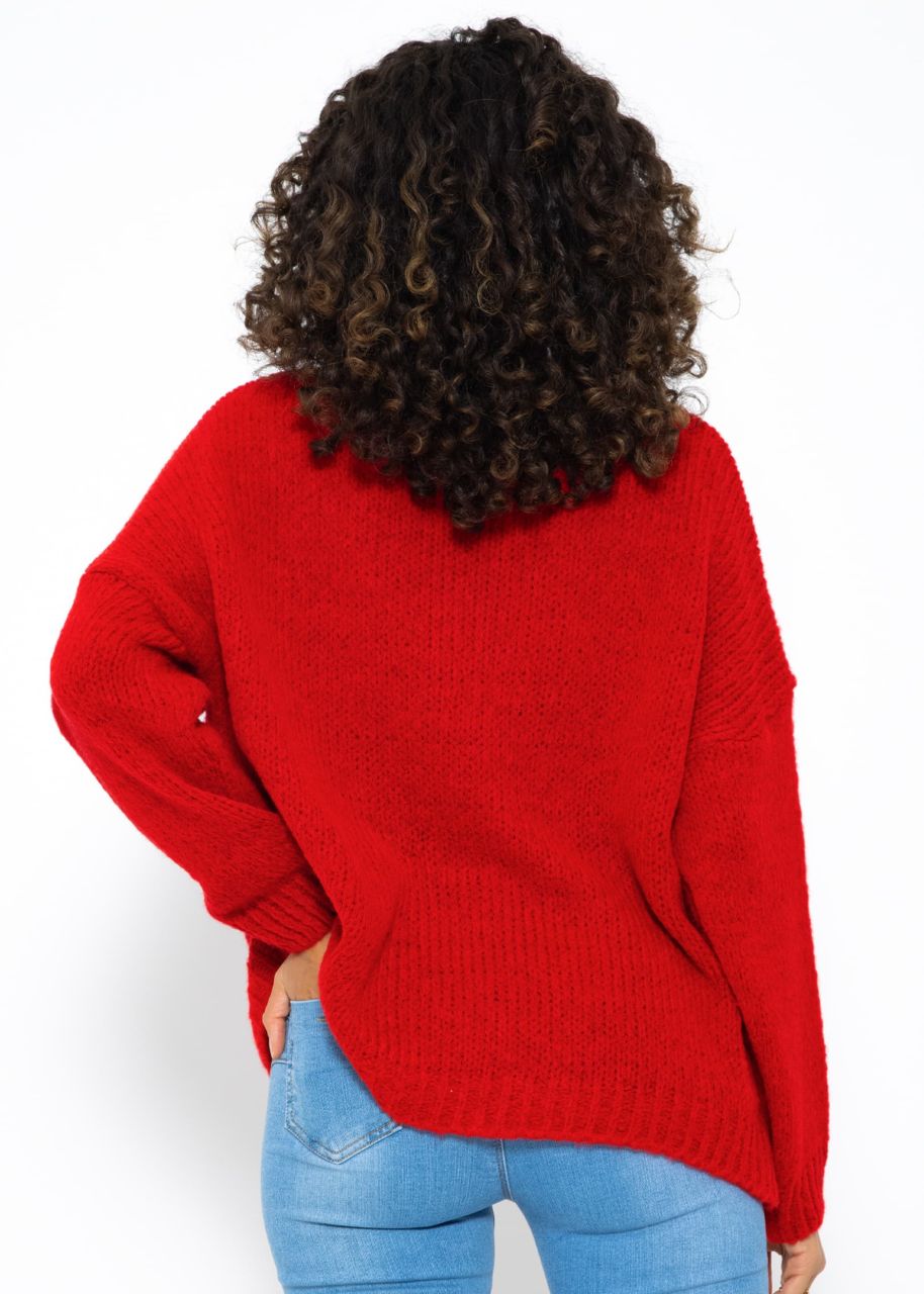 Oversized jumper with heart motif - red-pink