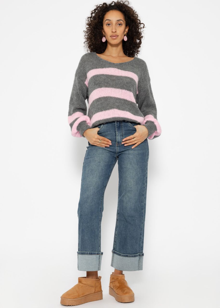 Jumper with pink stripes - grey