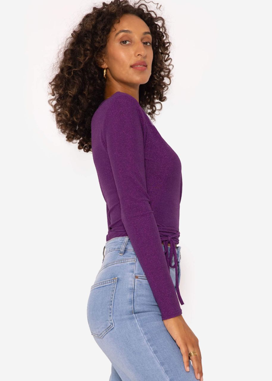 Glittery wrap around long sleeve shirt - purple