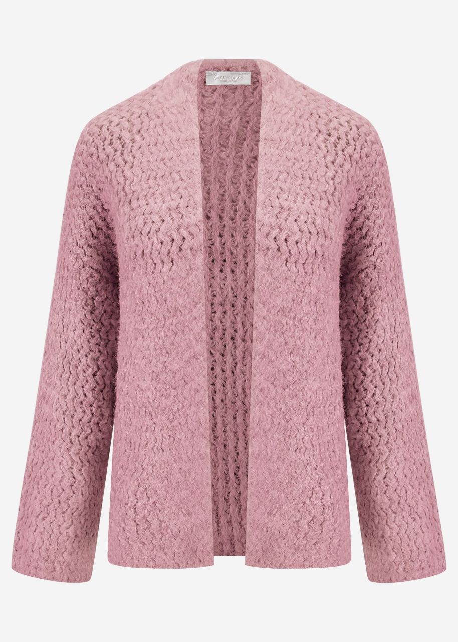 Chunky knit cardigan with trumpet sleeves - powder pink