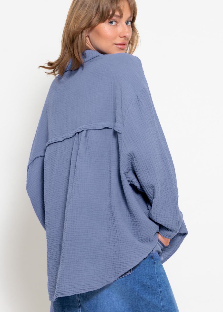 Muslin blouse oversize, short, blue