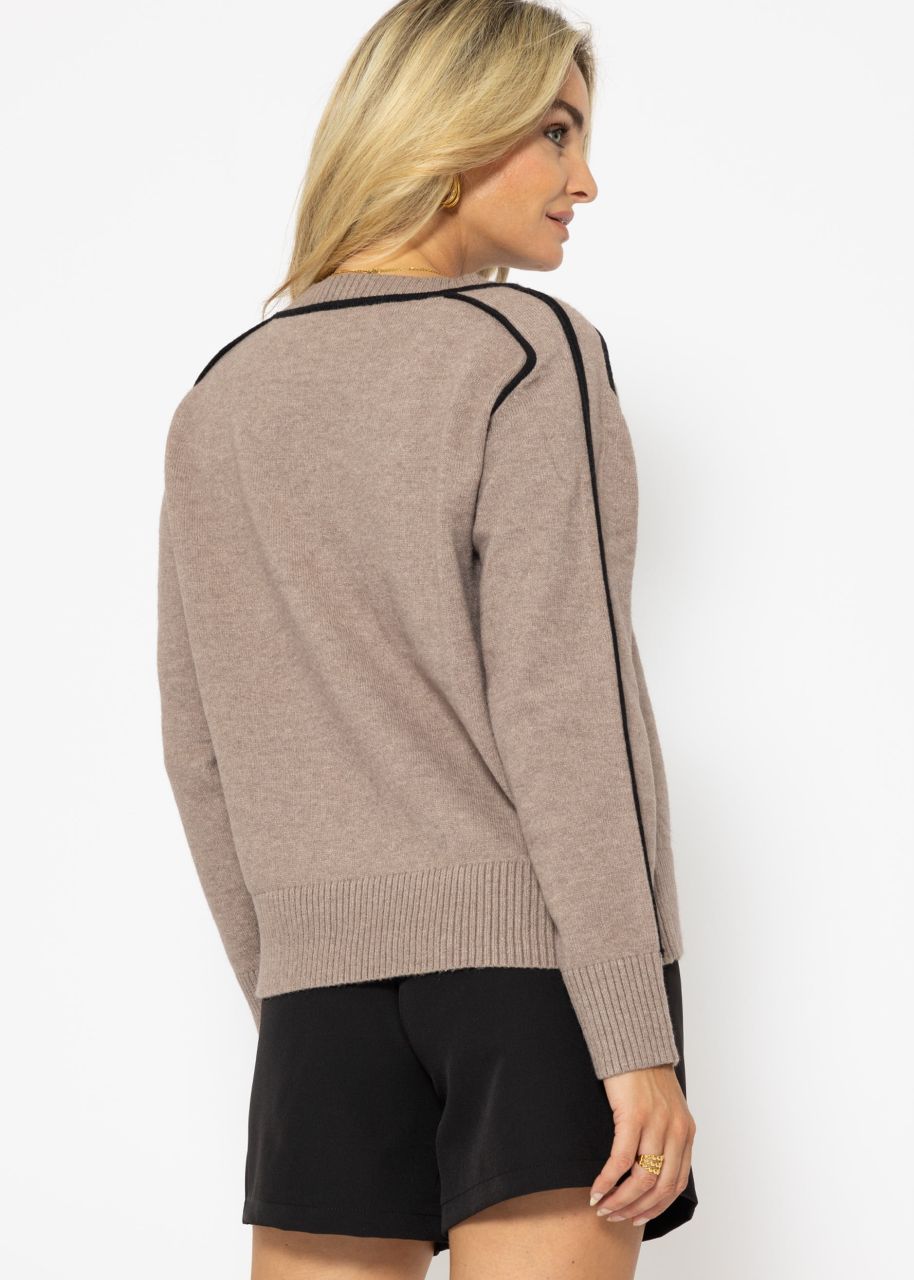 Jumper with decorative trims - taupe-black