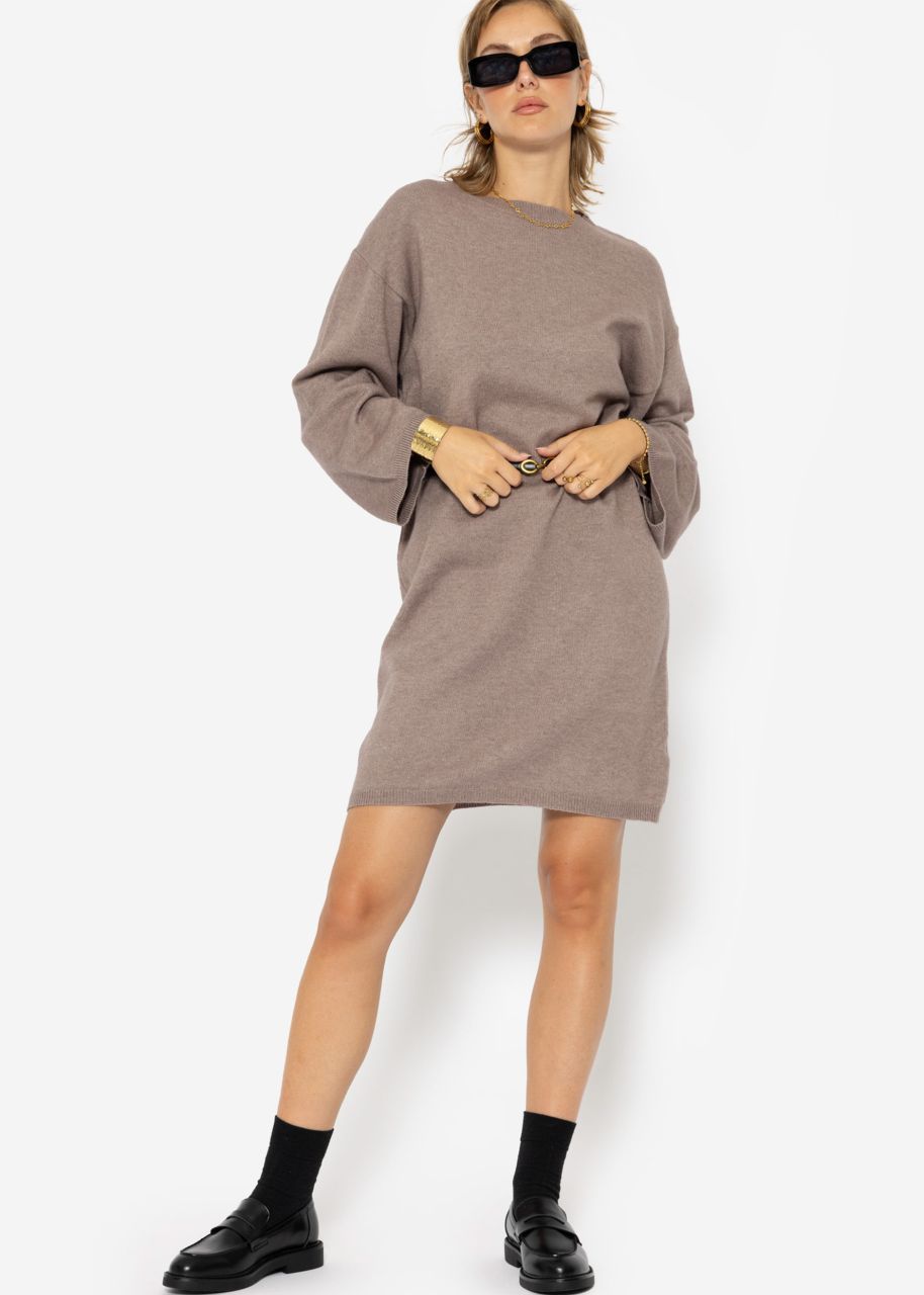 Oversize knitted mini dress - taupe