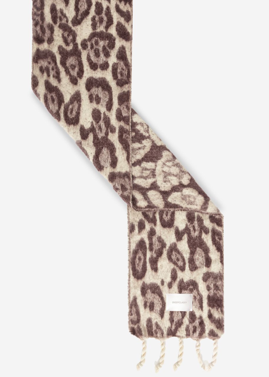 Scarf with leo print - offwhite-burgundy